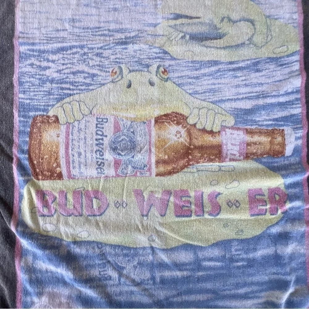 VTG 90s Budweiser Frogs Beach Towel King of Beers Lilly Pad Reeds 28x55 FADED